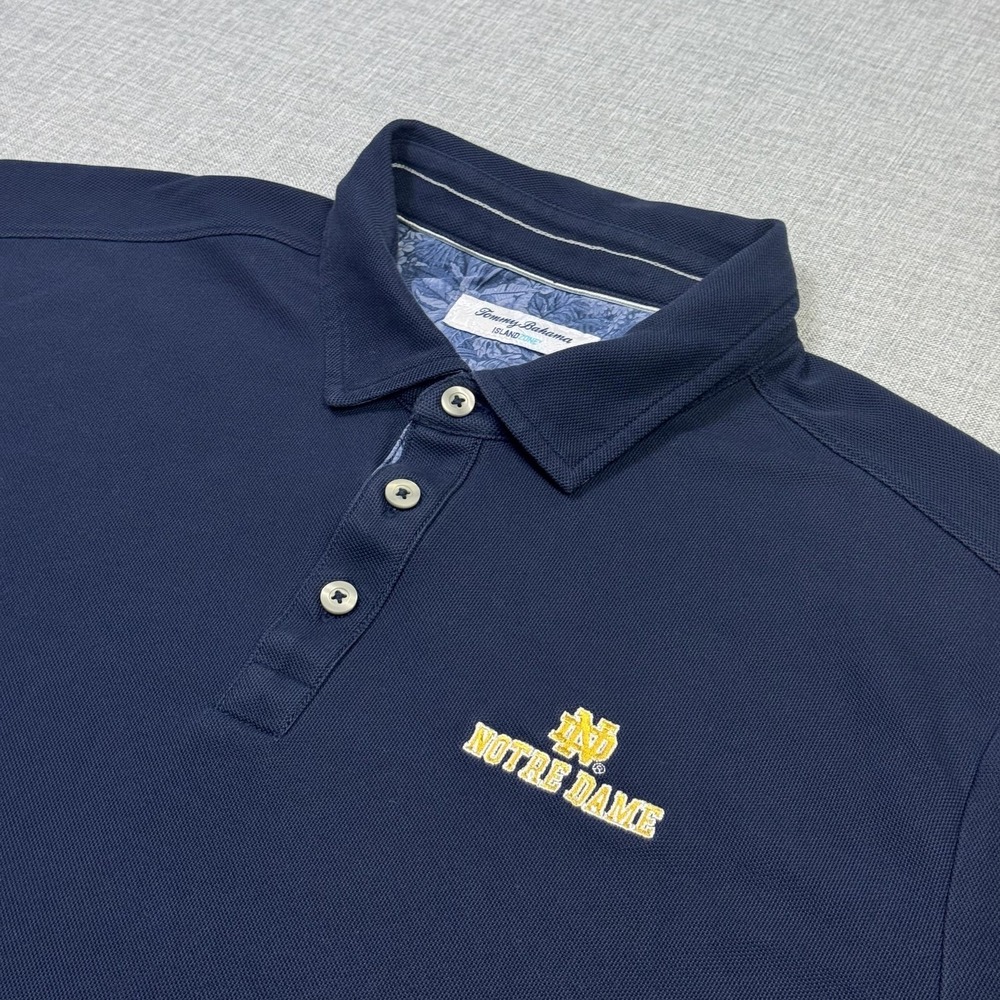 Tommy Bahama Island Zone Notre Dame Polo Shirt Mens XL Blue NCAA Embroidered